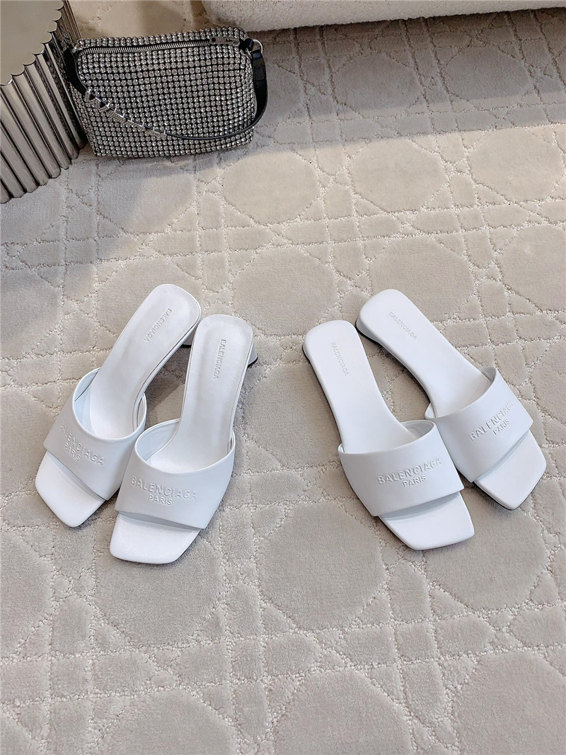 Balenciaga Duty Free White Leather Logo Slide Sandals