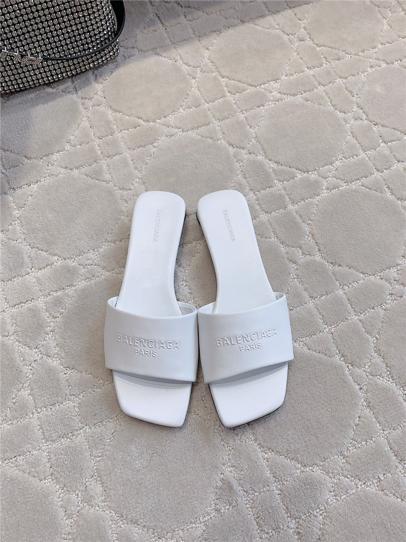 Balenciaga Duty Free White Leather Logo Slide Sandals