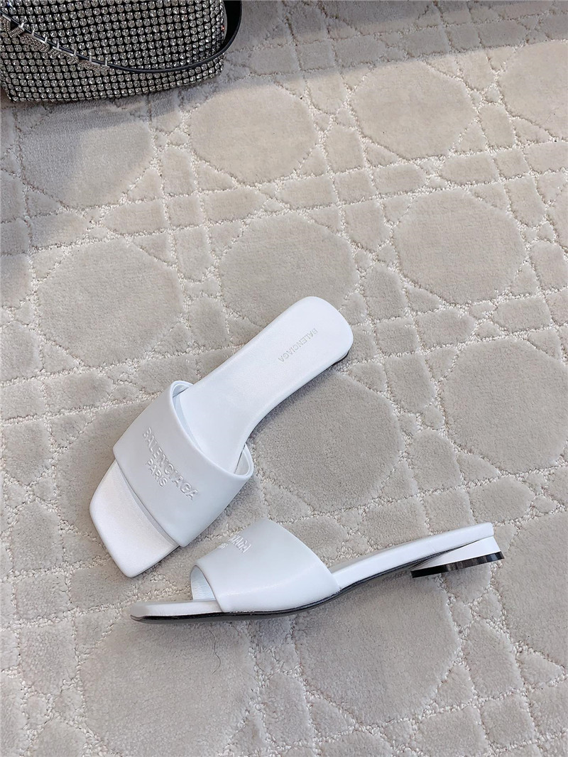 Balenciaga Duty Free White Leather Logo Slide Sandals