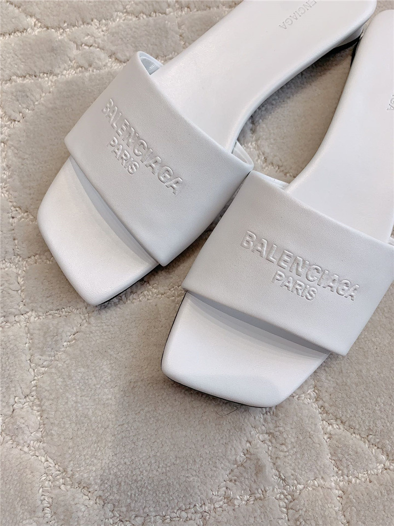 Balenciaga Duty Free White Leather Logo Slide Sandals