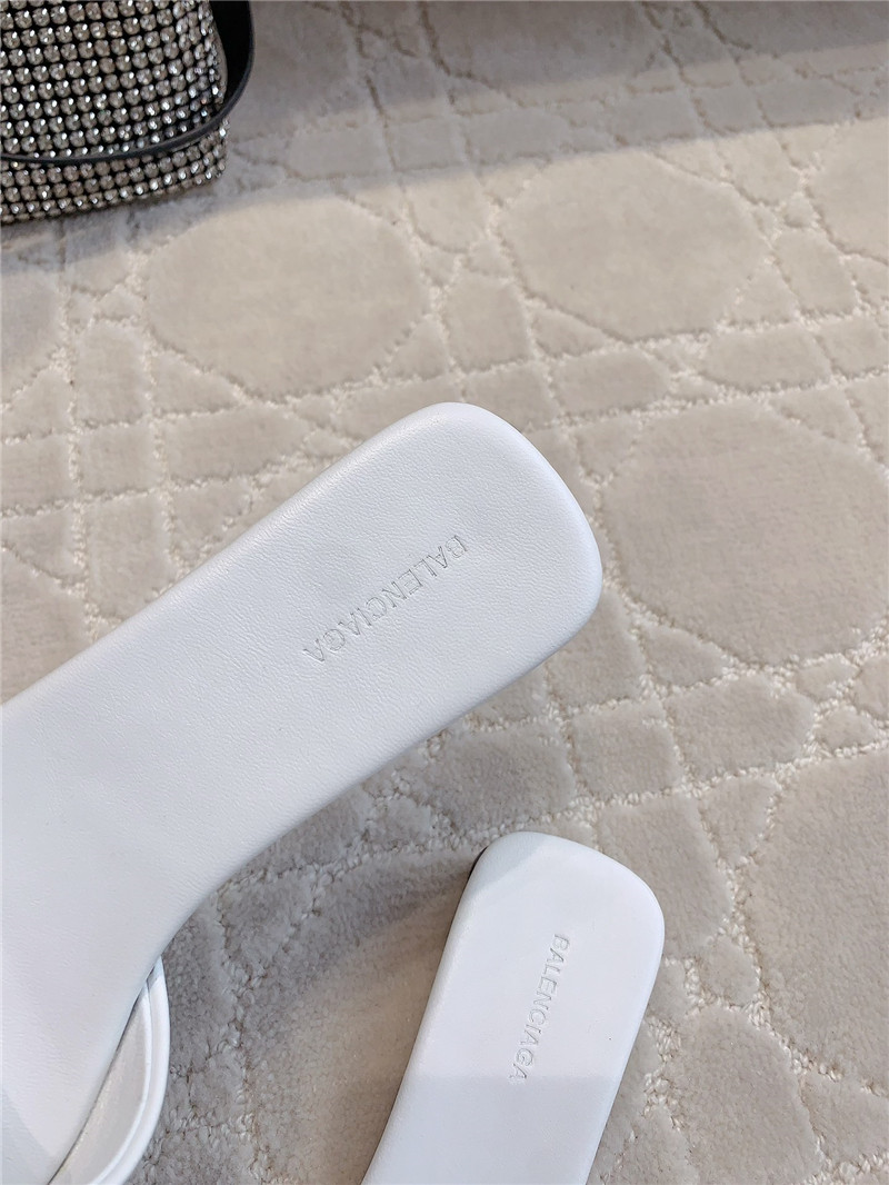 Balenciaga Duty Free White Leather Logo Slide Sandals