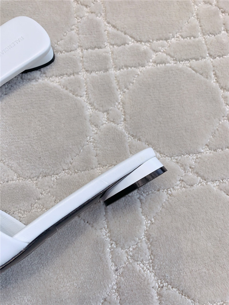 Balenciaga Duty Free White Leather Logo Slide Sandals