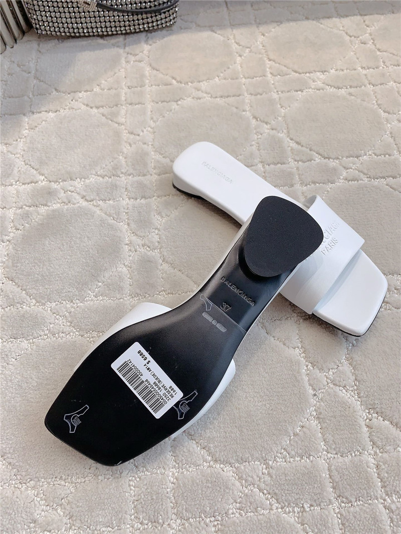 Balenciaga Duty Free White Leather Logo Slide Sandals