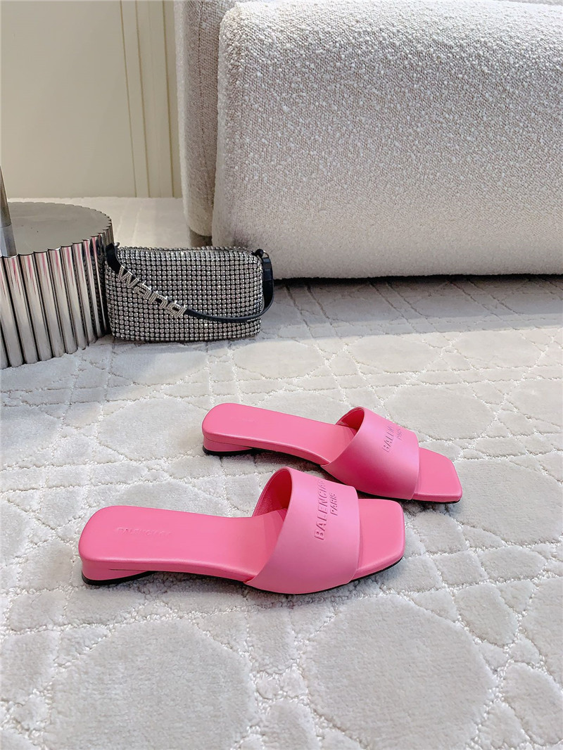 Balenciaga Duty Free Leather Logo Slide Sandals in Pink