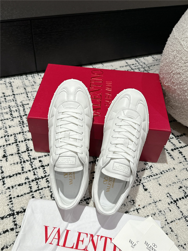 Valentino White Leather Lace-Up Sneakers