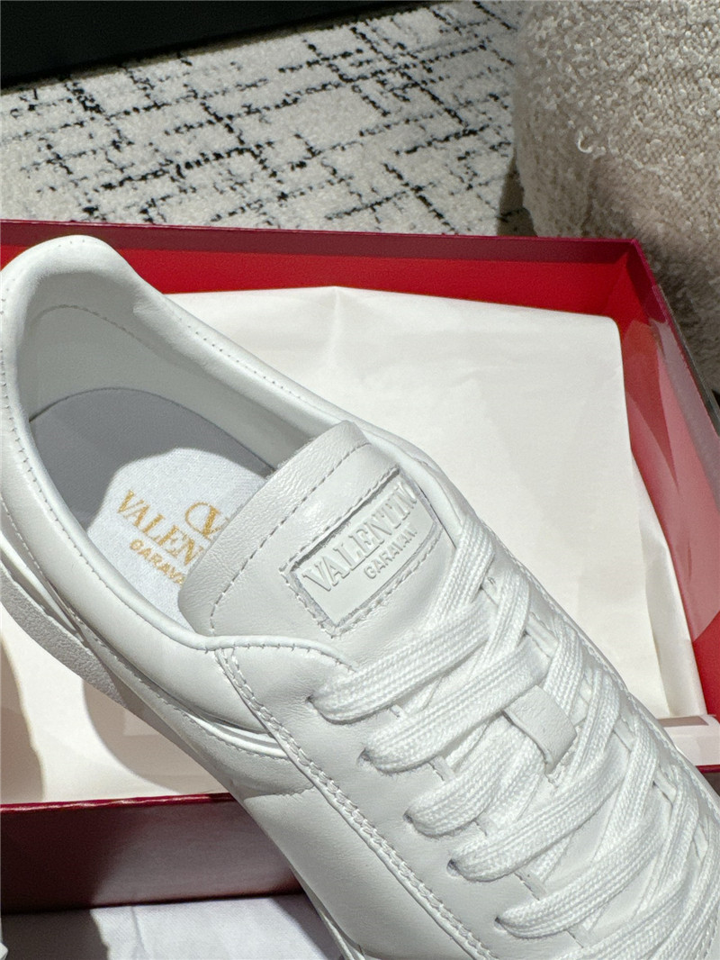 Valentino White Leather Lace-Up Sneakers
