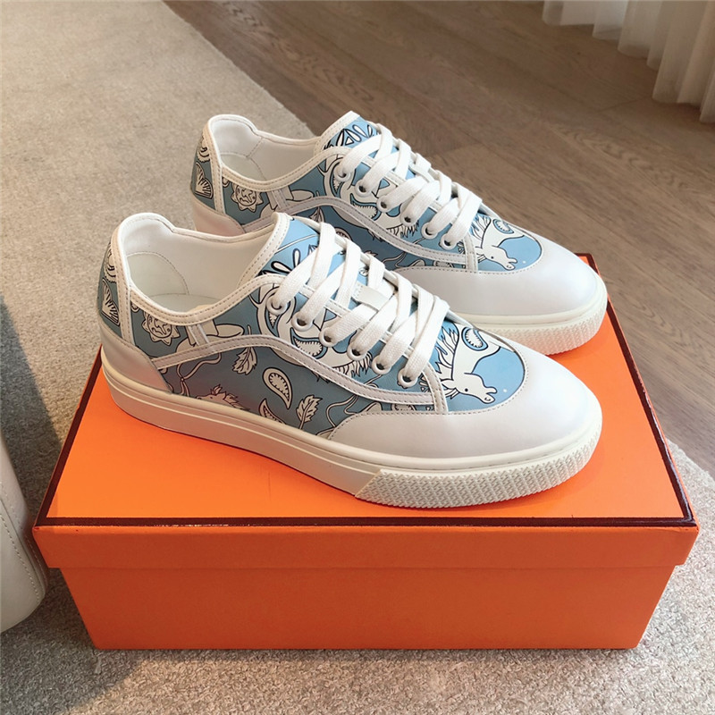 Hermes Canvas Print Lace-Up Sneakers