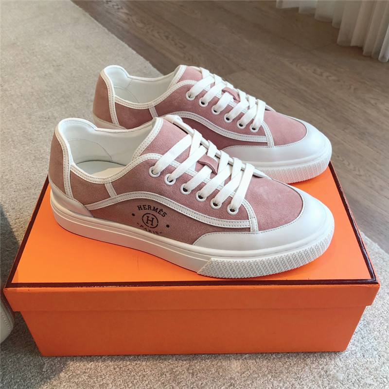 Hermes Canvas Print Lace-Up Sneakers in Pink