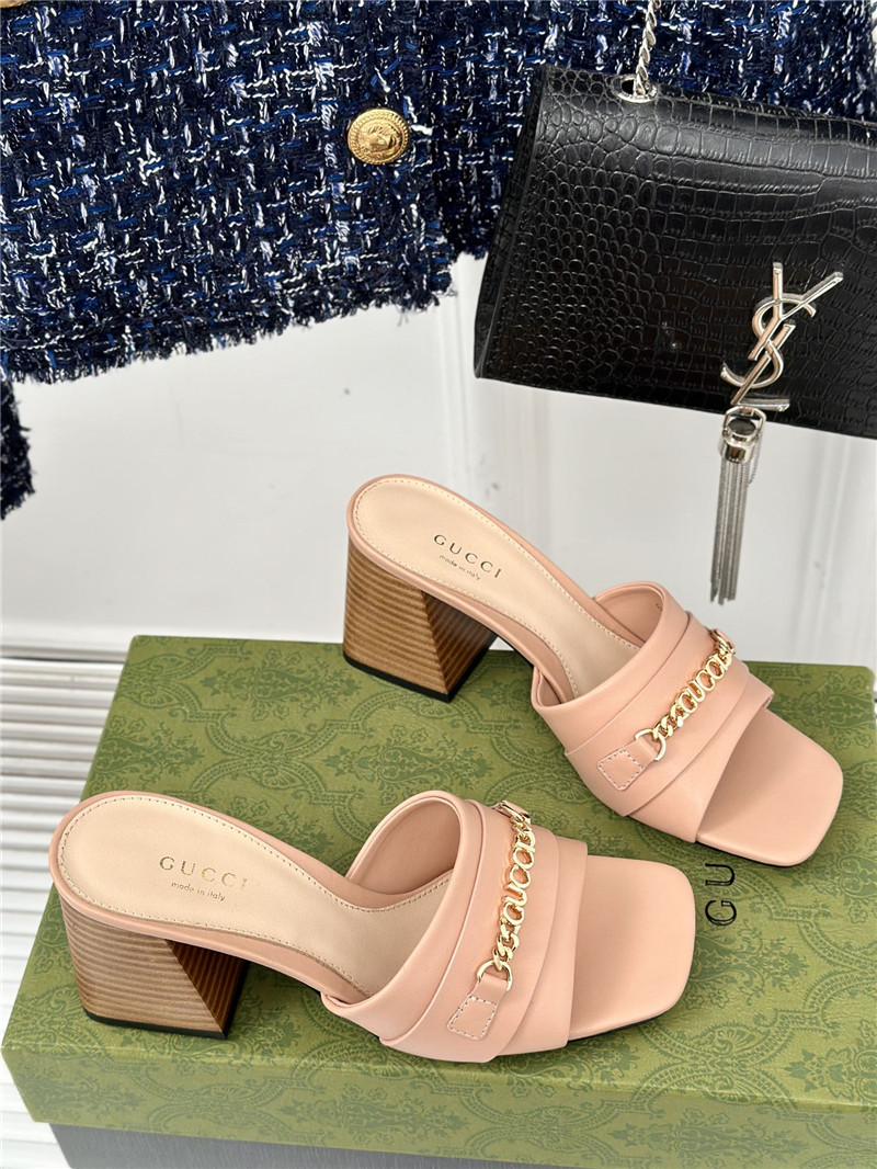 Gucci Signoria Leather Slide Sandal Beige