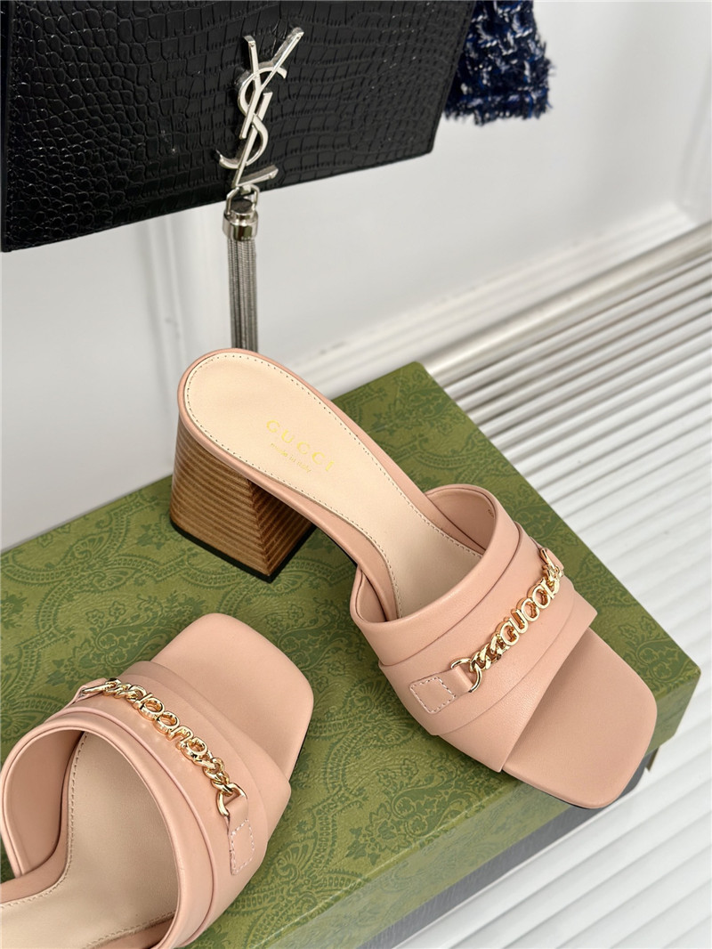 Gucci Signoria Leather Slide Sandal Beige