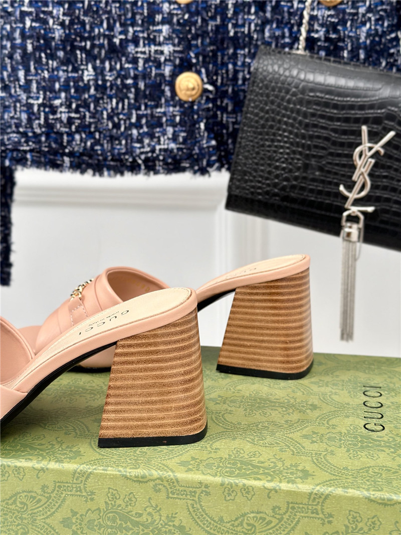 Gucci Signoria Leather Slide Sandal Beige