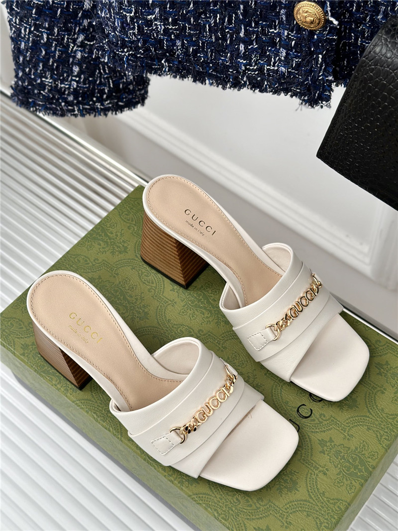 Gucci Signoria Leather Slide Sandal White