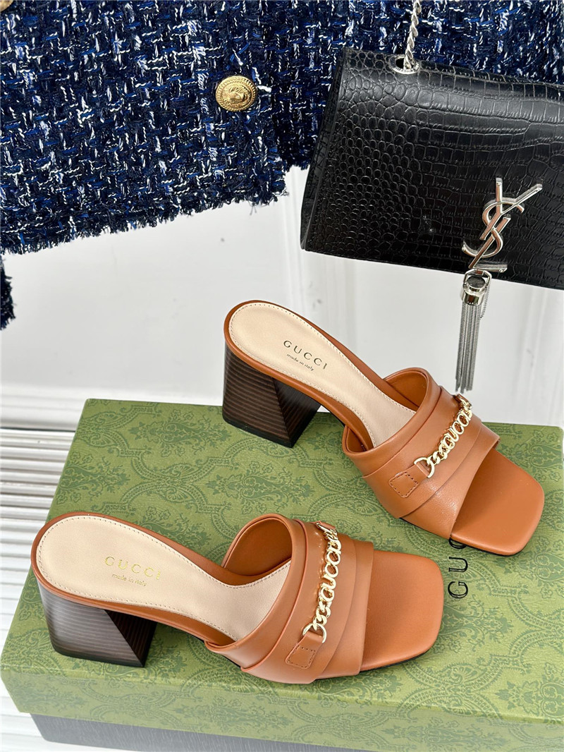 Gucci Signoria Slide Sandal Brown Leather