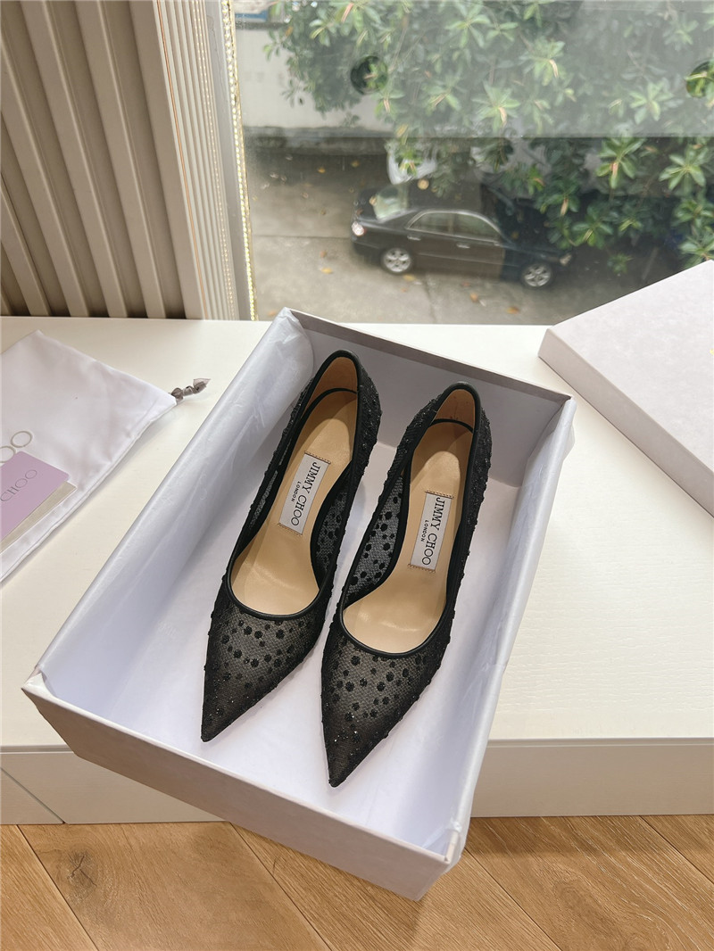 Jimmy Choo Black Mesh Pumps with Dégradé Crystals