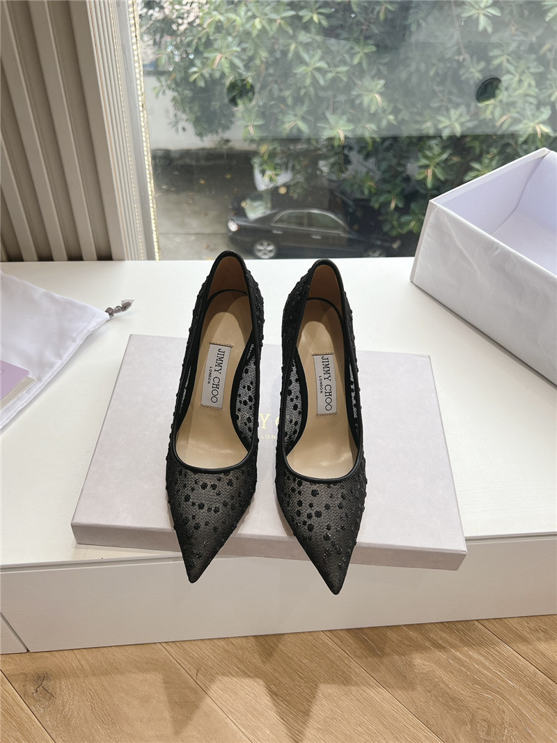 Jimmy Choo Black Mesh Pumps with Dégradé Crystals