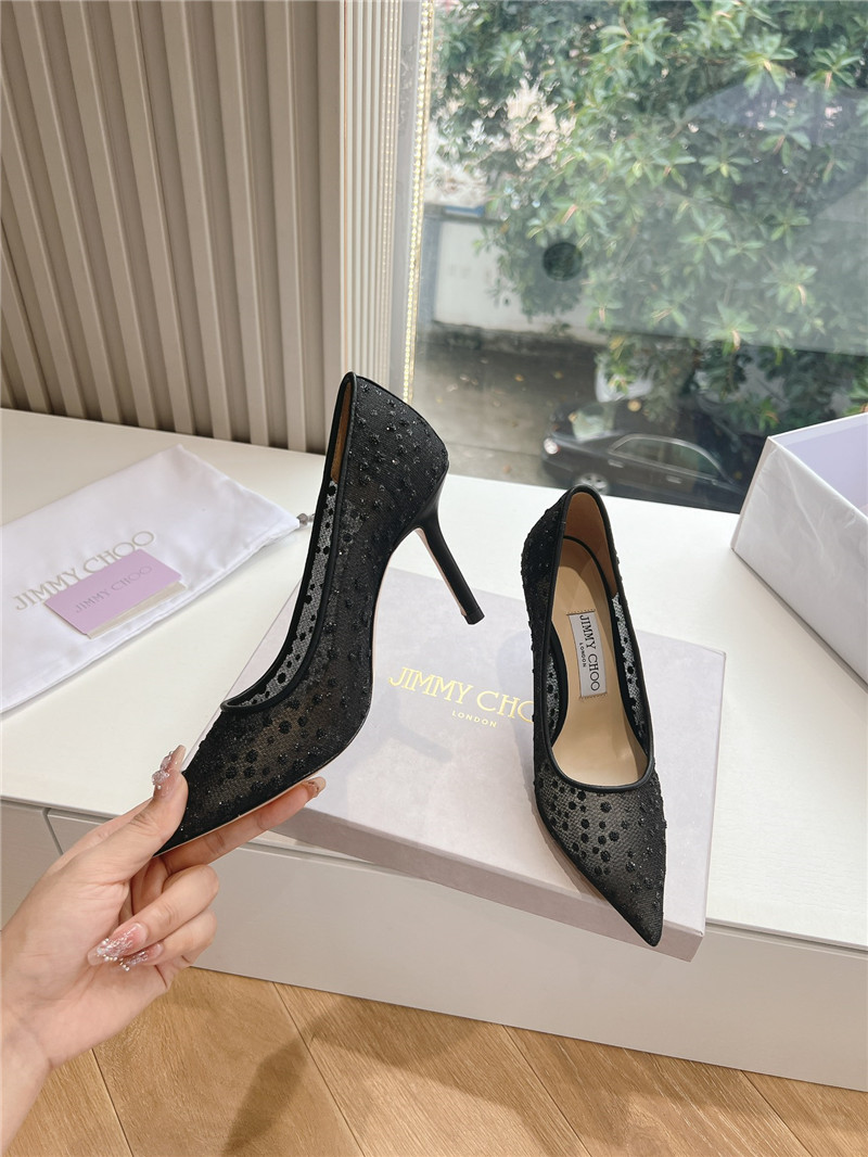 Jimmy Choo Black Mesh Pumps with Dégradé Crystals