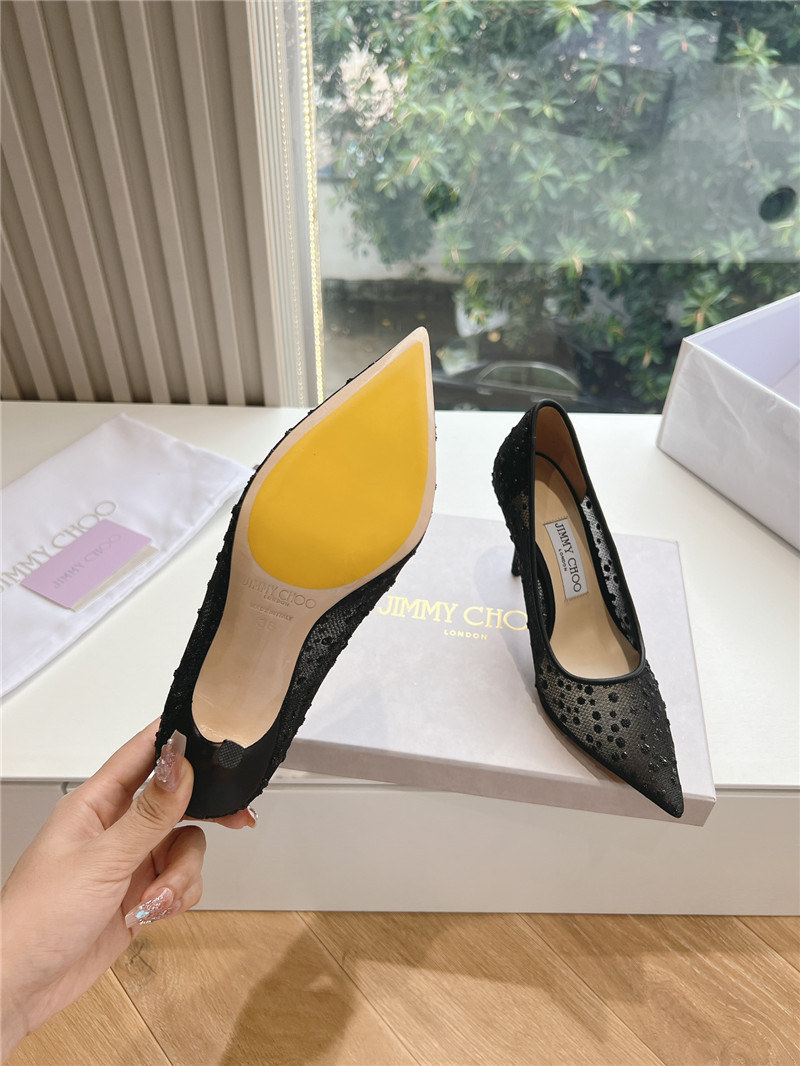 Jimmy Choo Black Mesh Pumps with Dégradé Crystals
