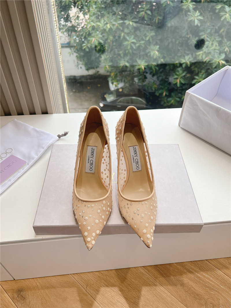 Jimmy Choo Brown Mesh Pumps with Dégradé Crystals