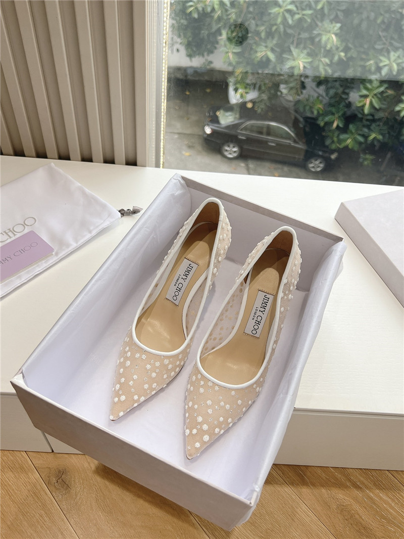 Jimmy Choo White Mesh Pumps with Dégradé Crystals