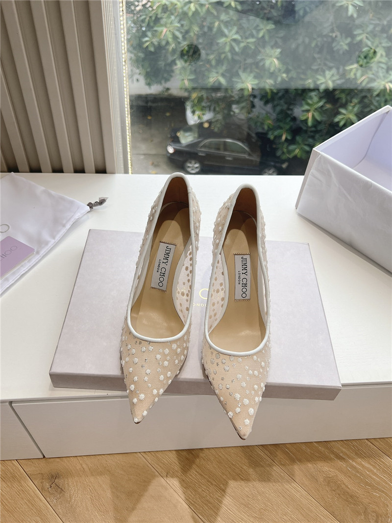 Jimmy Choo White Mesh Pumps with Dégradé Crystals