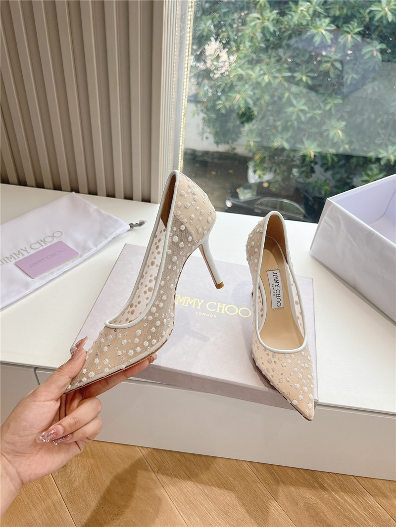 Jimmy Choo White Mesh Pumps with Dégradé Crystals