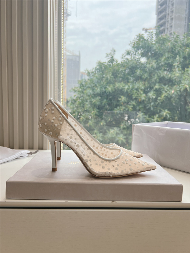 Jimmy Choo White Mesh Pumps with Dégradé Crystals