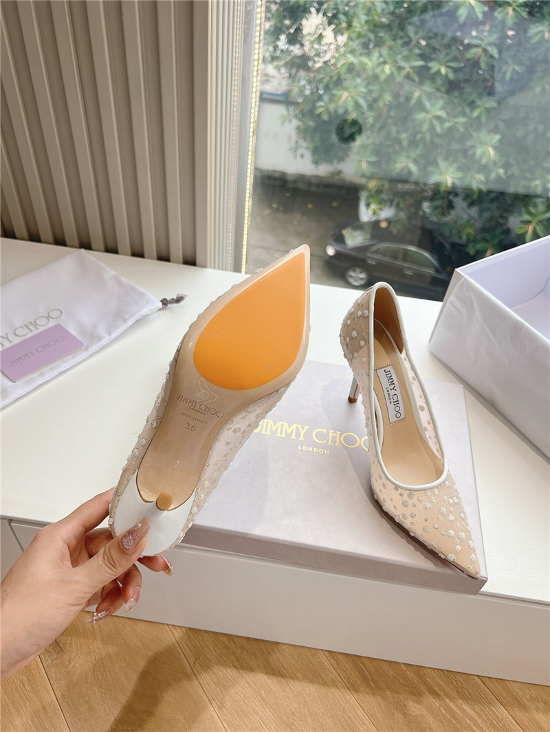 Jimmy Choo White Mesh Pumps with Dégradé Crystals