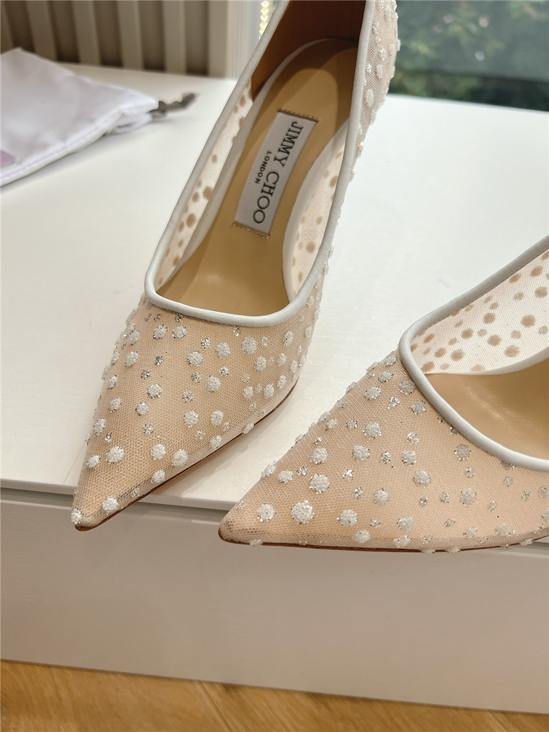 Jimmy Choo White Mesh Pumps with Dégradé Crystals