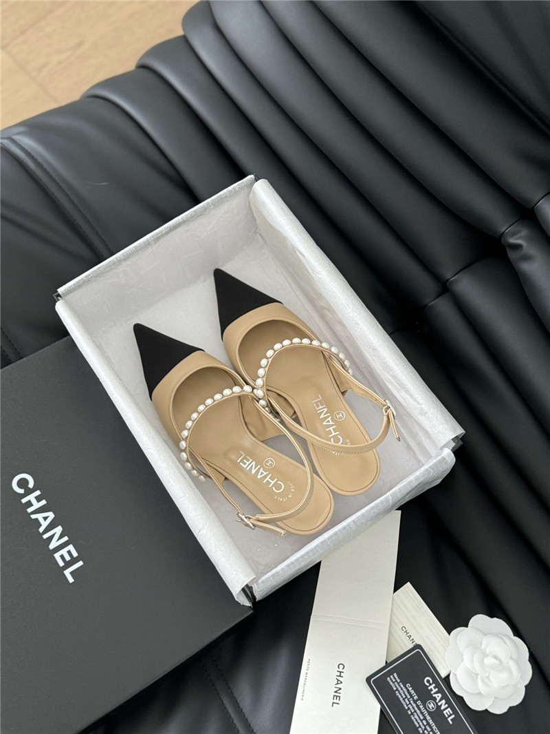 Ch**el kitten heel slingback mules