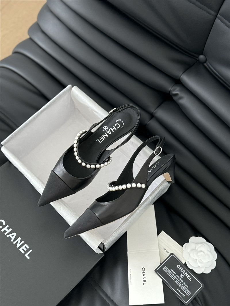 Ch**el kitten heel slingback mules