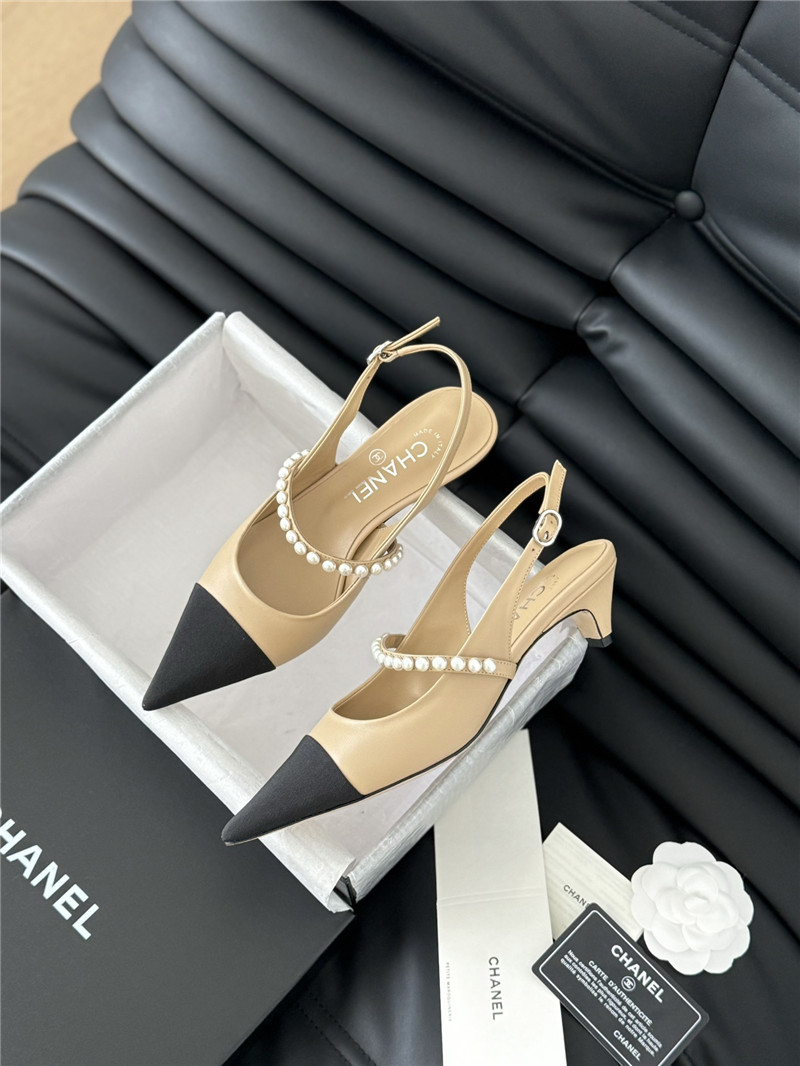 Ch**el kitten heel slingback mules