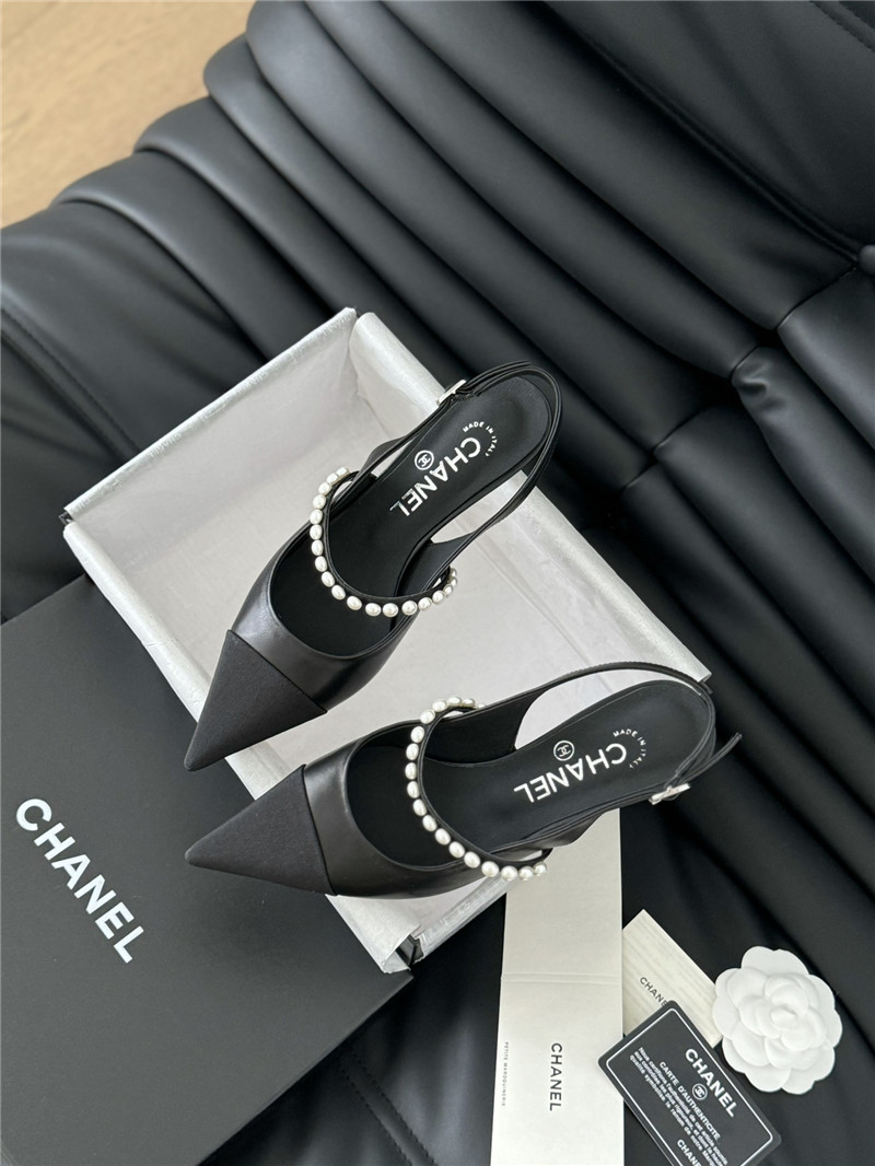 Ch**el black kitten heel slingback mules