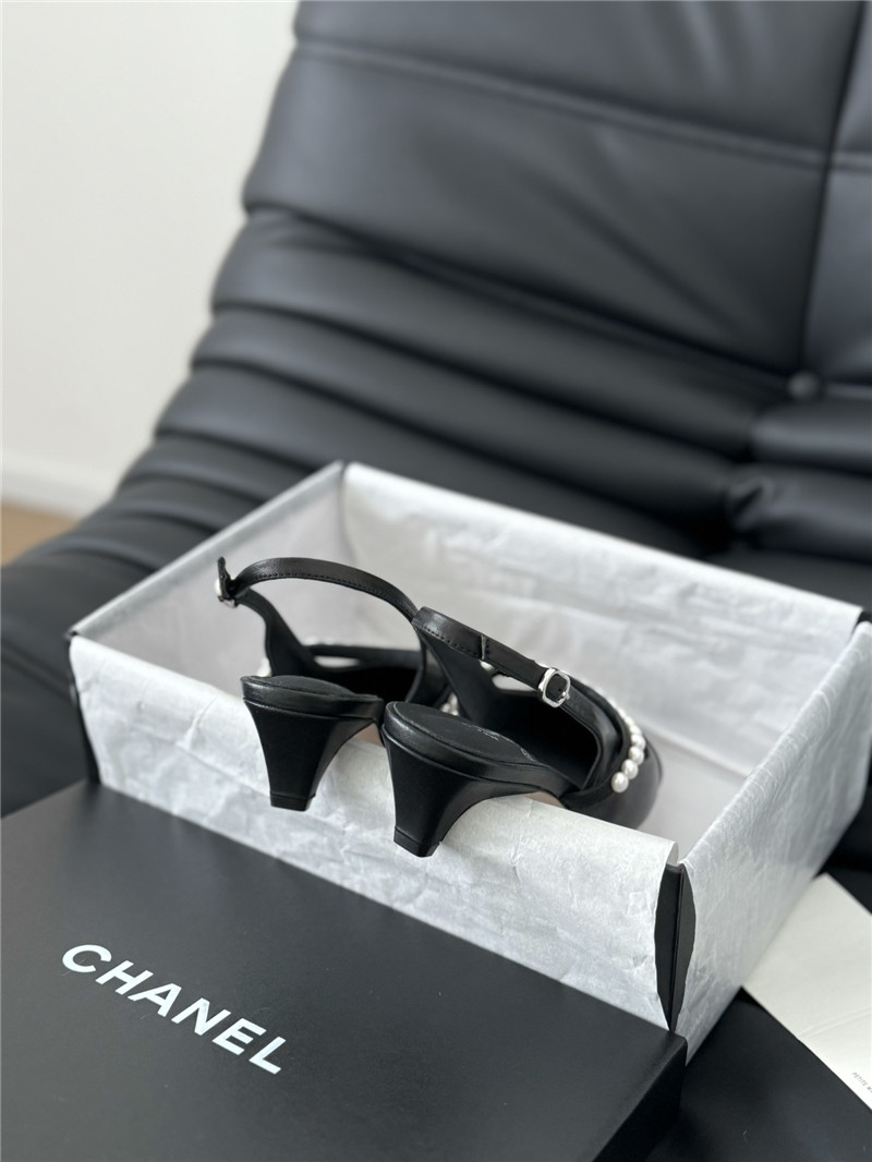 Ch**el black kitten heel slingback mules