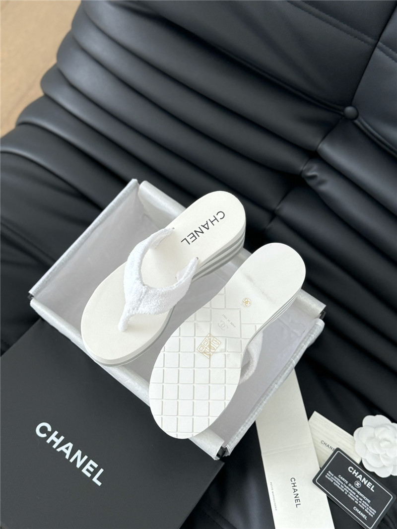 Ch**el platform wedge heel slippers in white