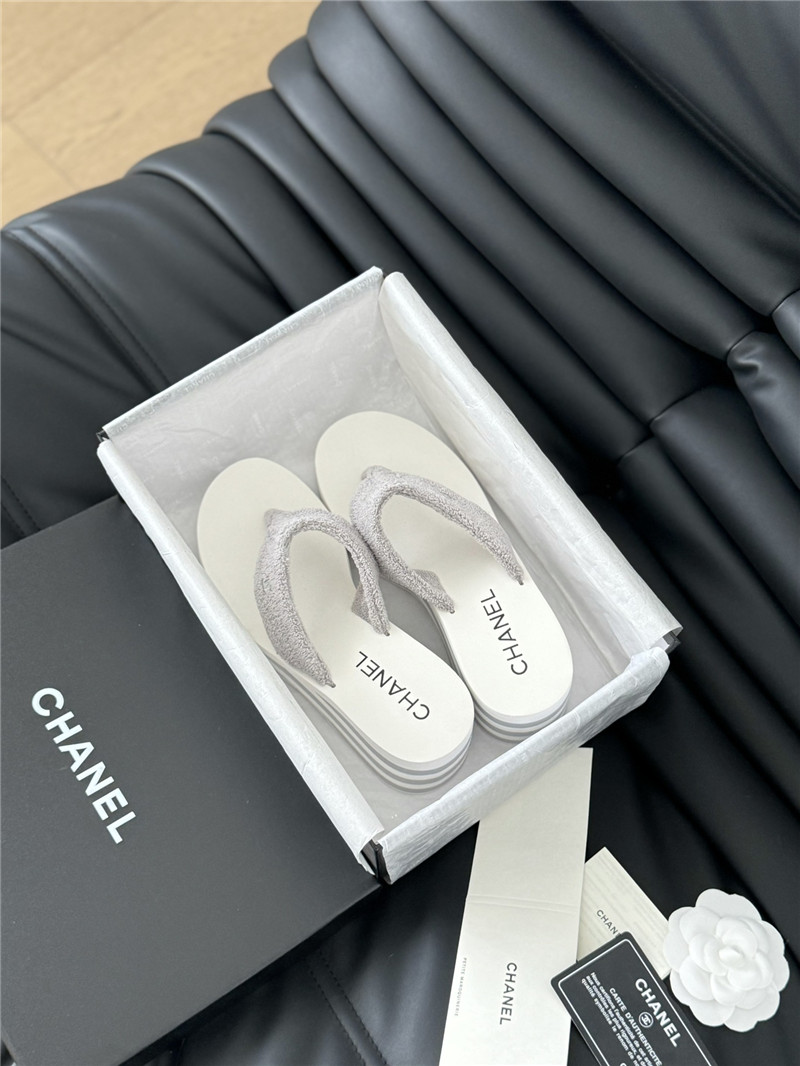 Chanel Platform Wedge Heel Slippers in Silver