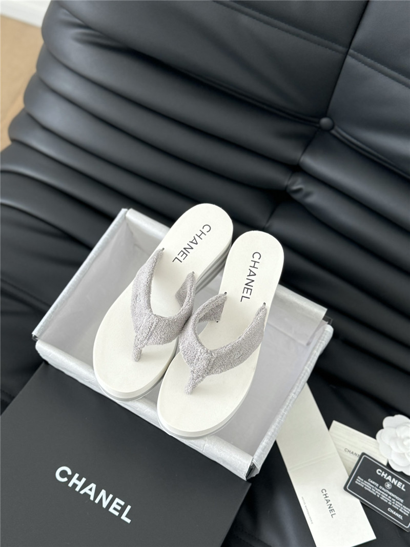 Chanel Platform Wedge Heel Slippers in Silver