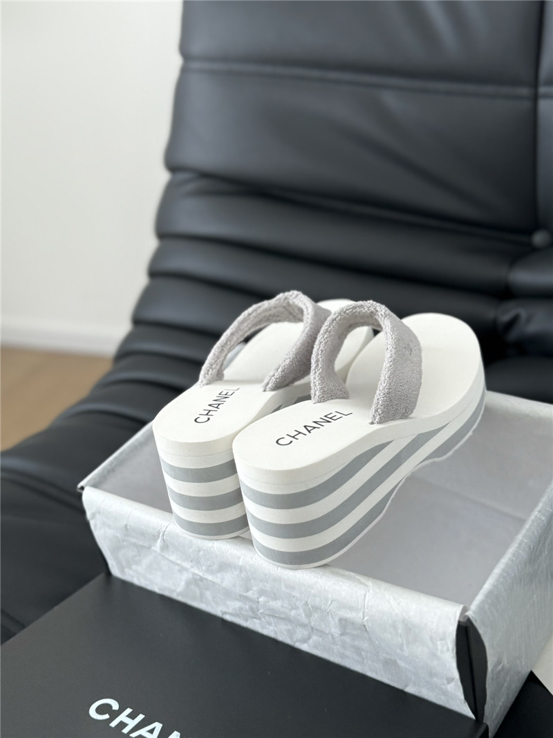 Chanel Platform Wedge Heel Slippers in Silver