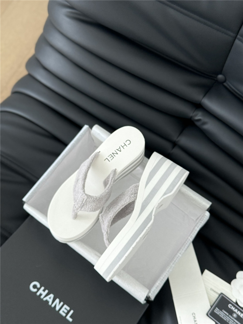 Chanel Platform Wedge Heel Slippers in Silver