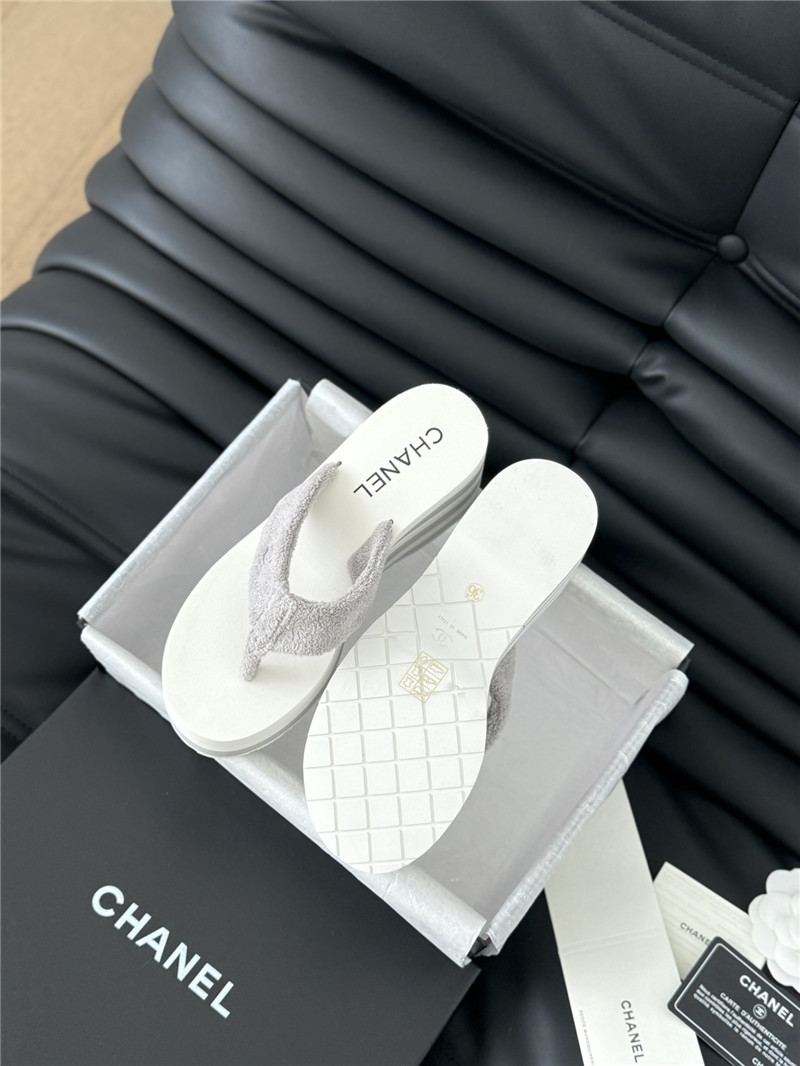 Chanel Platform Wedge Heel Slippers in Silver