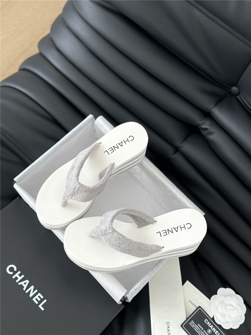 Chanel Platform Wedge Heel Slippers in Silver