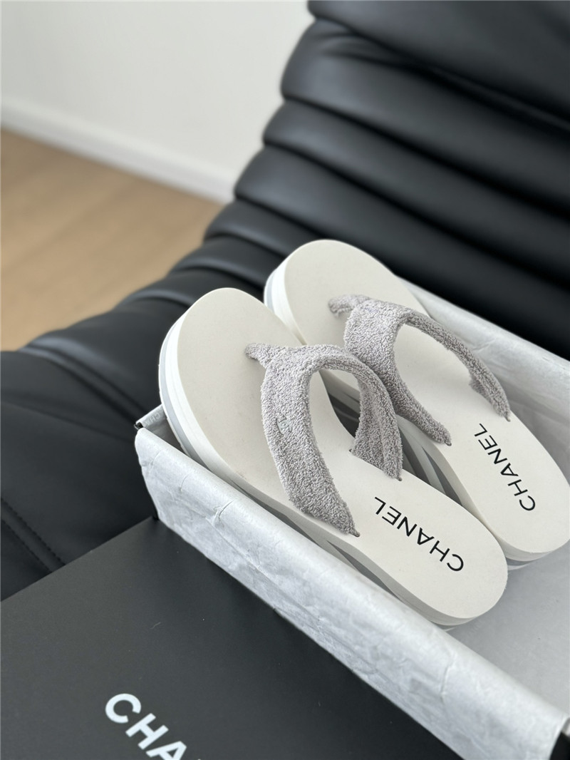 Chanel Platform Wedge Heel Slippers in Silver