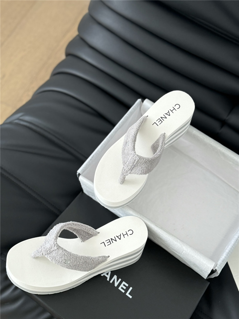 Chanel Platform Wedge Heel Slippers in Silver