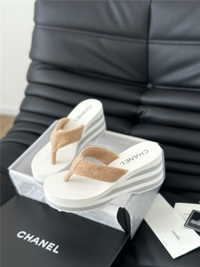 Chanel Platform Wedge Heel Slippers