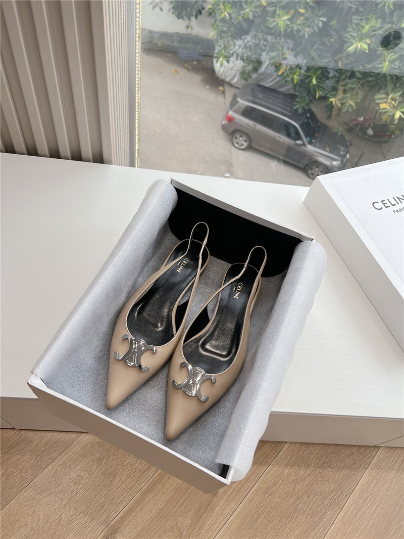 Celine Alma Triomphe Slingback Flat in Beige