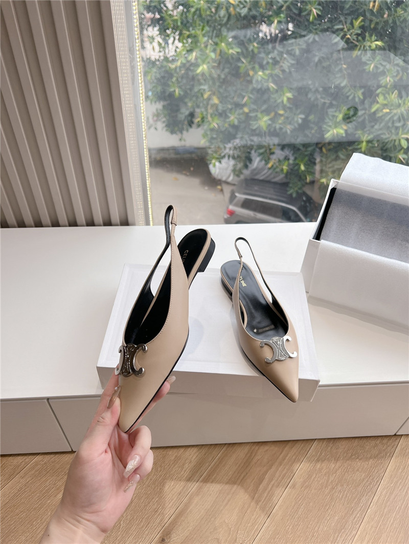 Celine Alma Triomphe Slingback Flat in Beige
