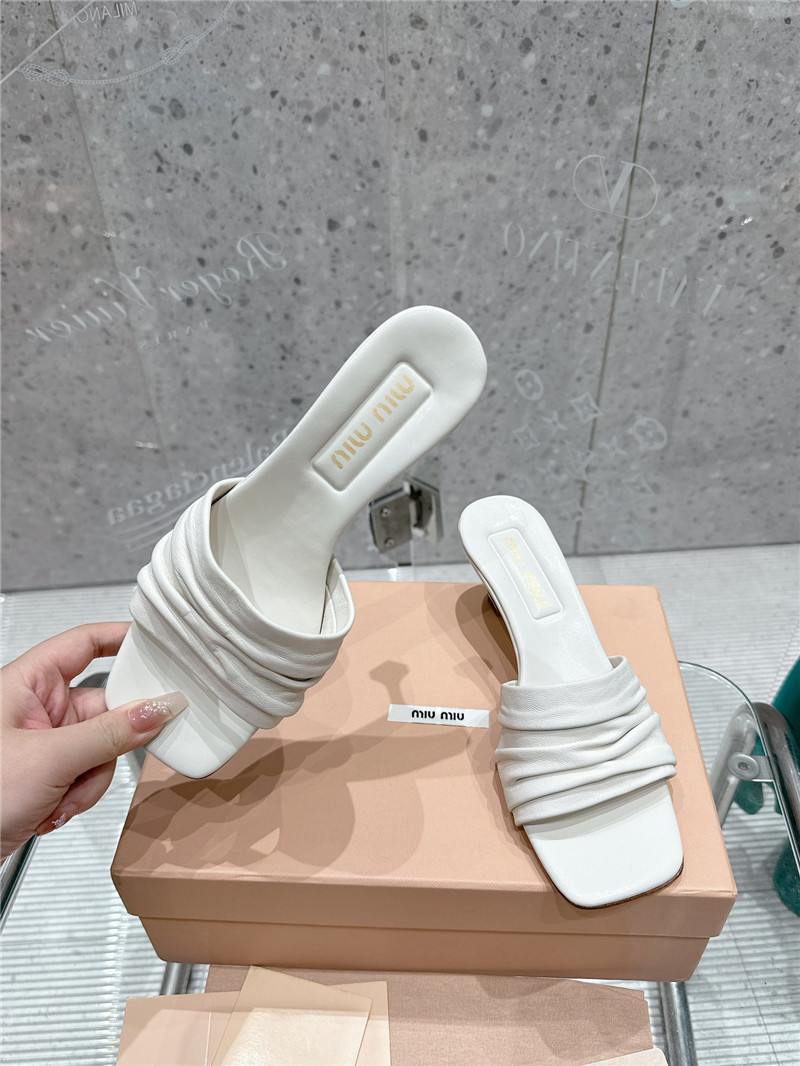 Miu Miu White Leather Kitten-Heel Mule Sandals