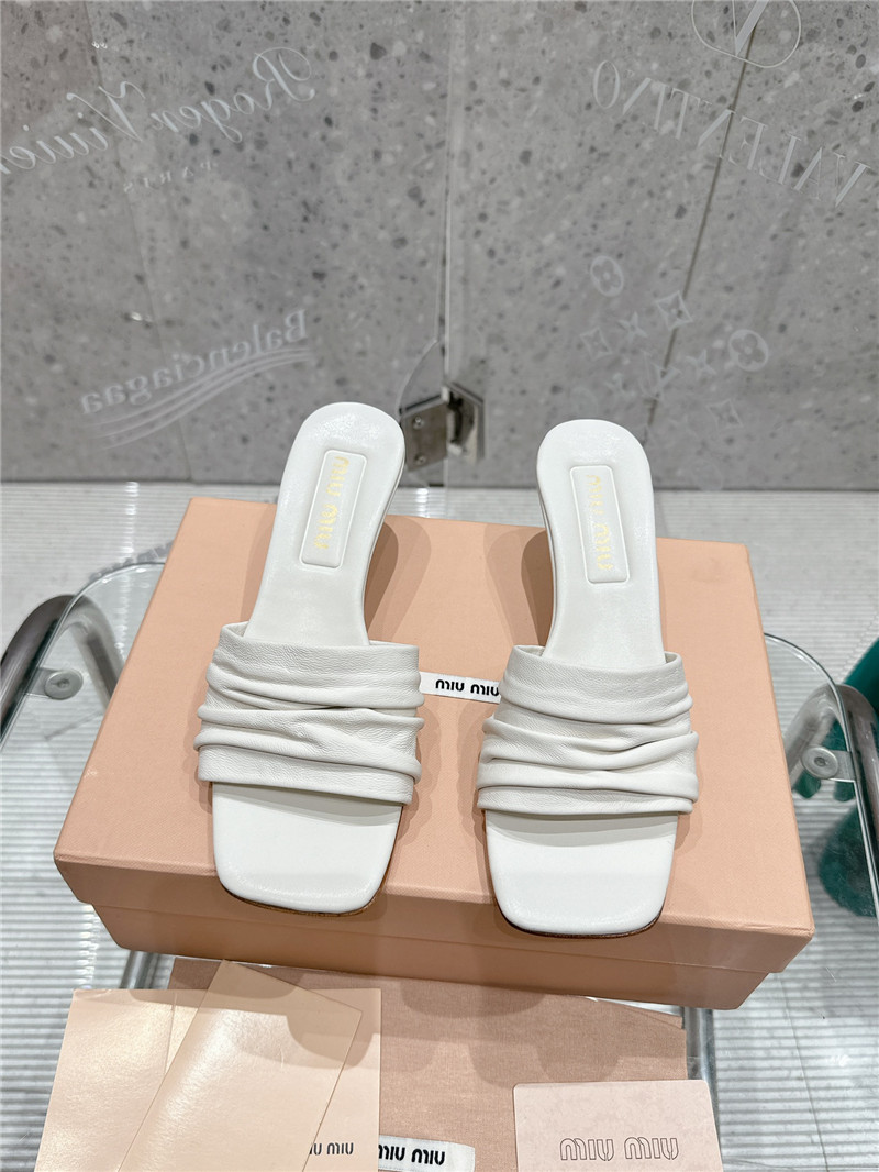 Miu Miu White Leather Kitten-Heel Mule Sandals