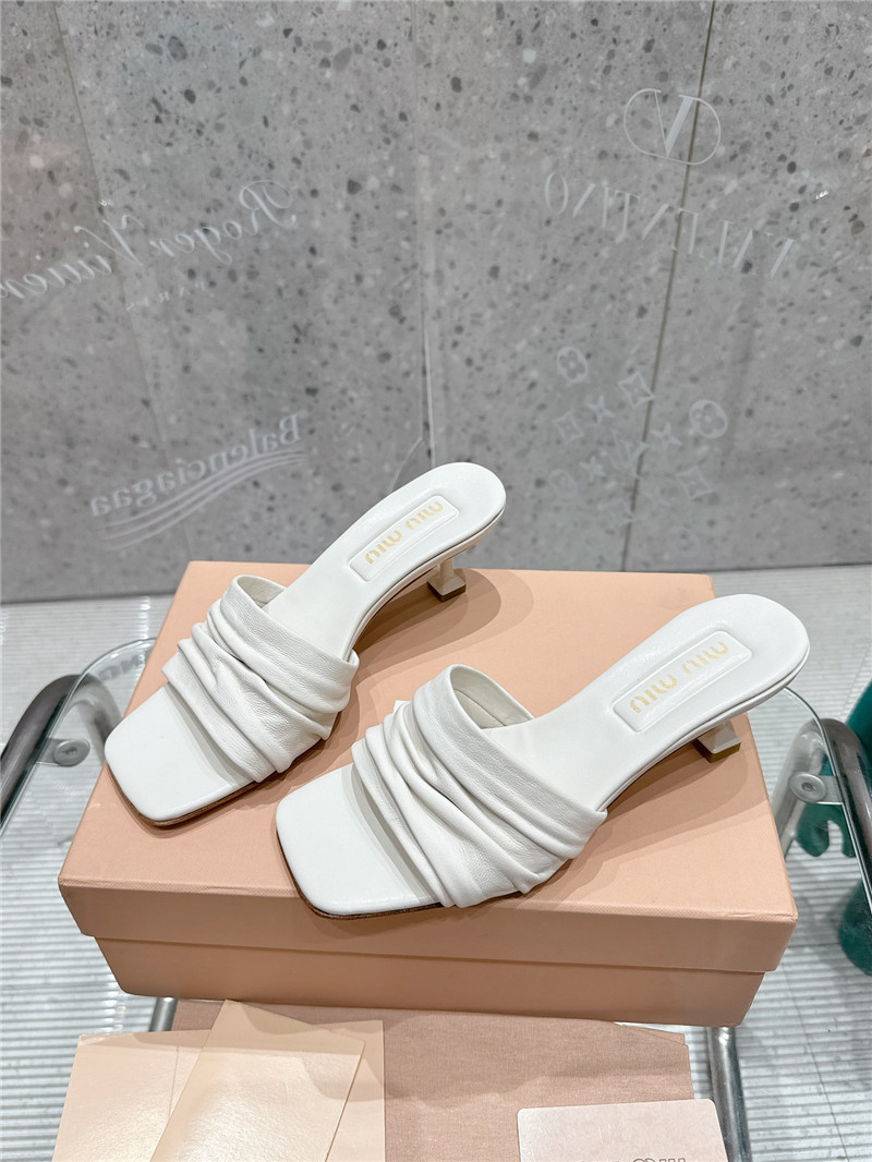 Miu Miu White Leather Kitten-Heel Mule Sandals
