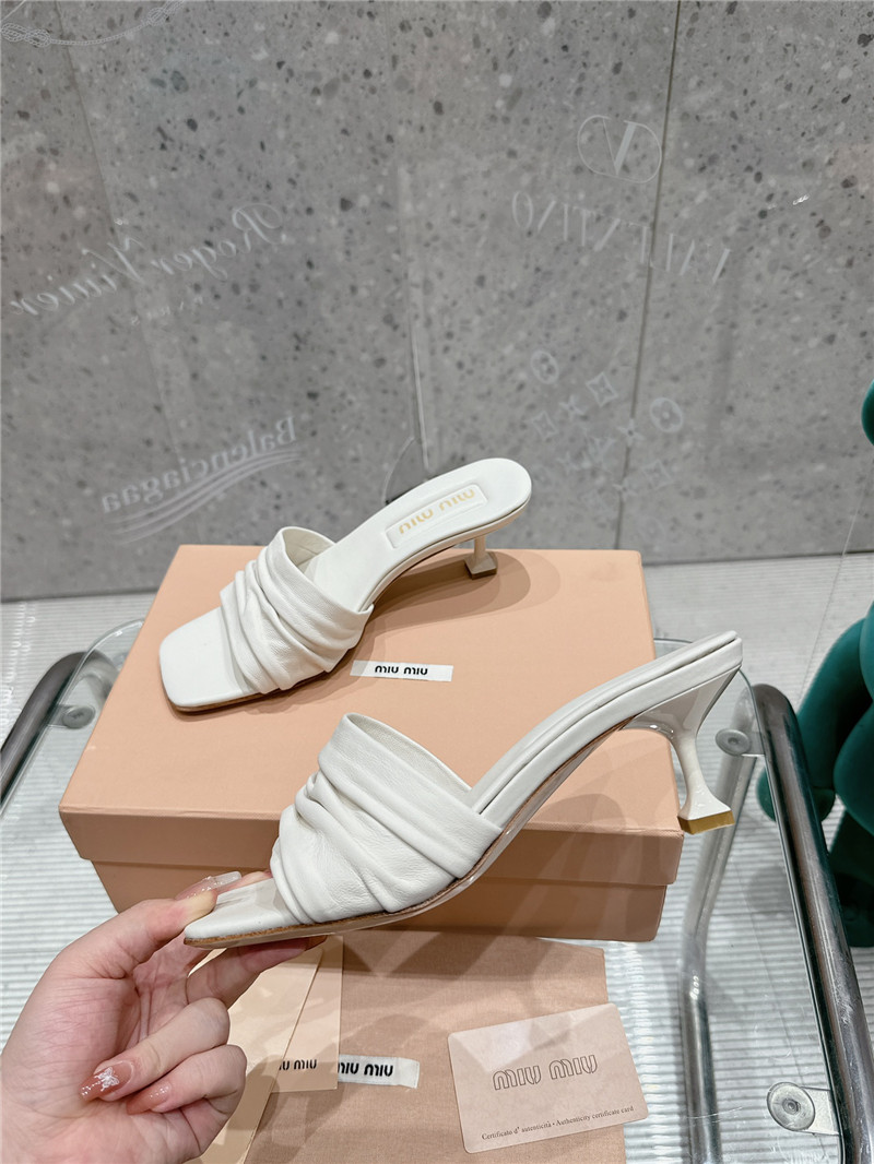 Miu Miu White Leather Kitten-Heel Mule Sandals