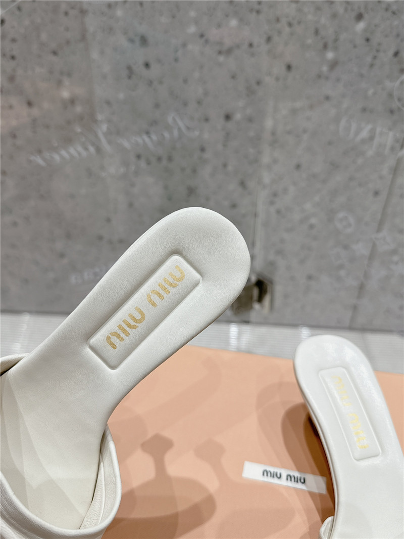Miu Miu White Leather Kitten-Heel Mule Sandals